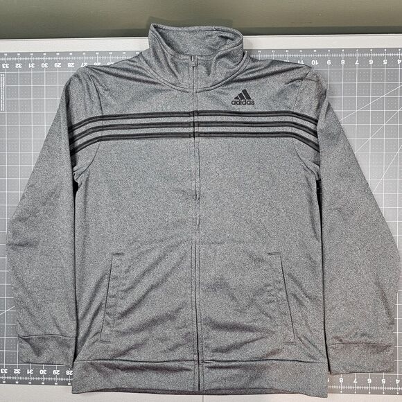 Adidas Track Jacket Youth Large Gray Full Zip Trefoil Soccer Futbol Essential - Picture 1 of 9